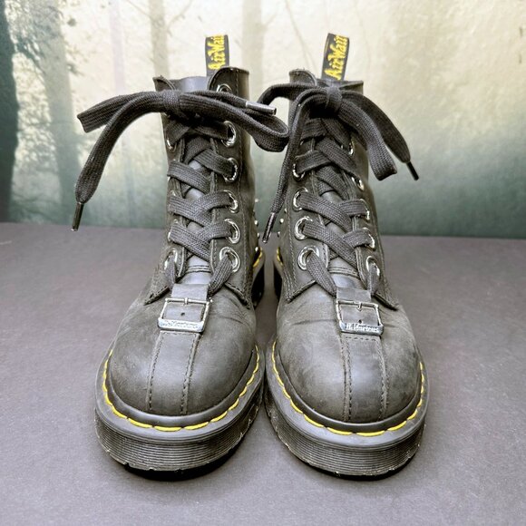 Dr Martens Gomez Combat Ankle Boots Black Moldova Leather Studded US 7 RARE - Picture 4 of 12